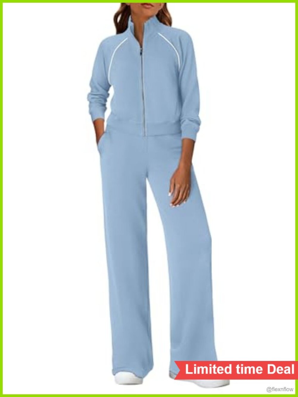 PRETTYGARDEN 2 Piece Sweatsuit Set Full Zip High Collar Wide Leg Lounge Set